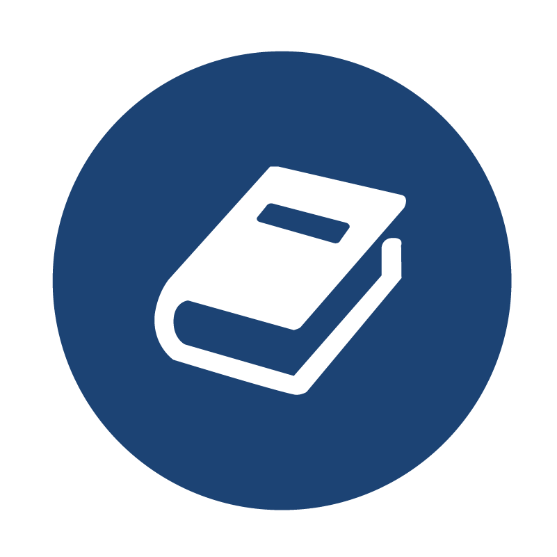 A blue icon showing a book
