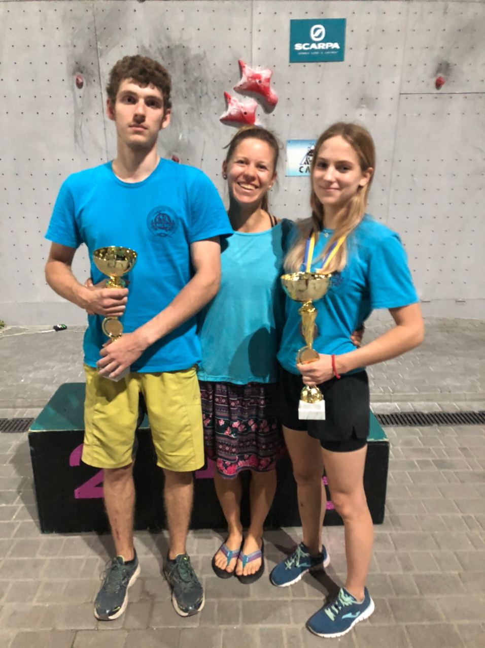 Climbing coach Nastasiya Uvarova with members of her team