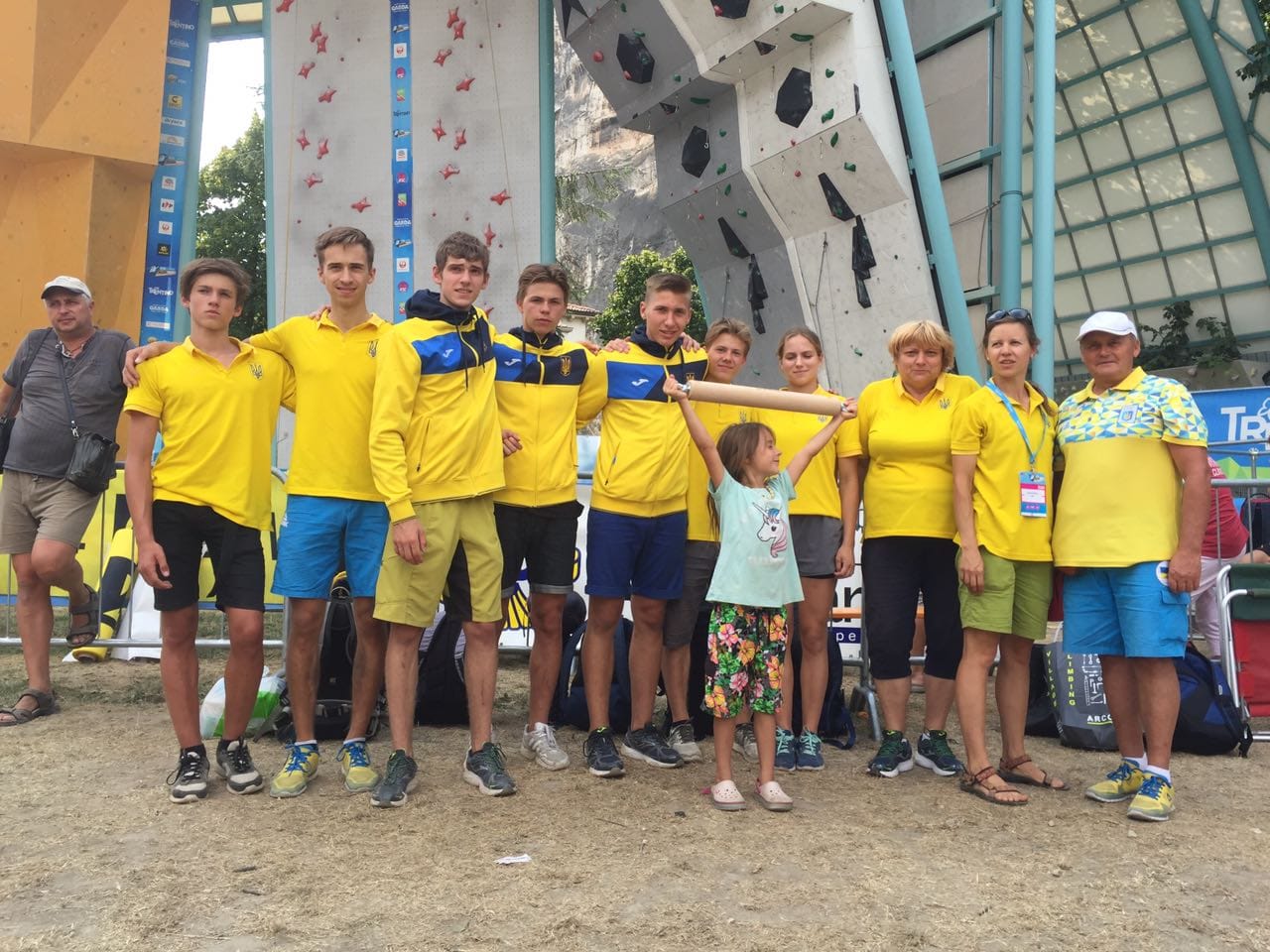 Climbing coach Nastasiya Uvarova with members of Ukraine's team