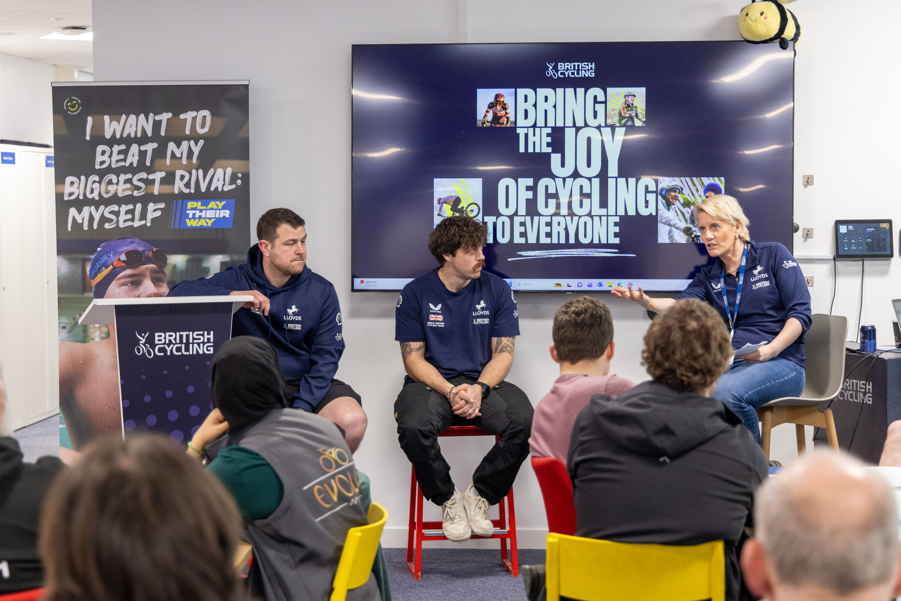 Jo Howson, Head of Learning and Volunteering at British Cycling, in discussion at a Play Their Way event in Manchester